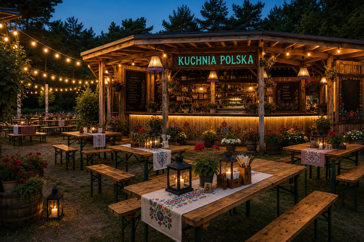 Kuchnia Polska festival kitchen at dusk