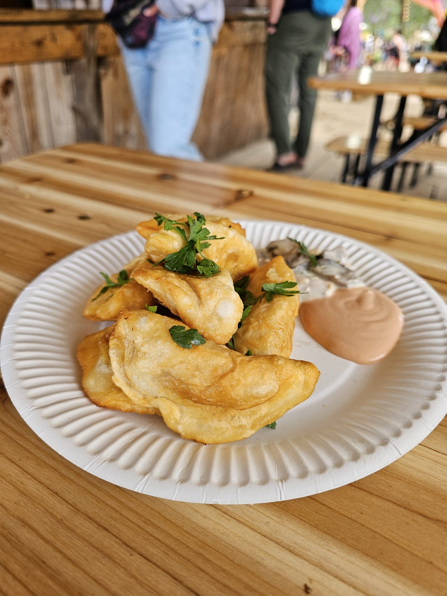 Pierogi with sauces served at Kuchnia Polska